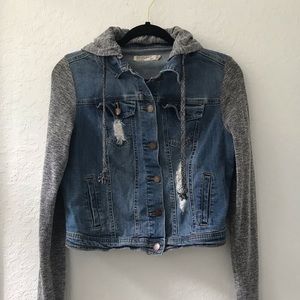 Distressed Denim Jacket with Hood (removable)